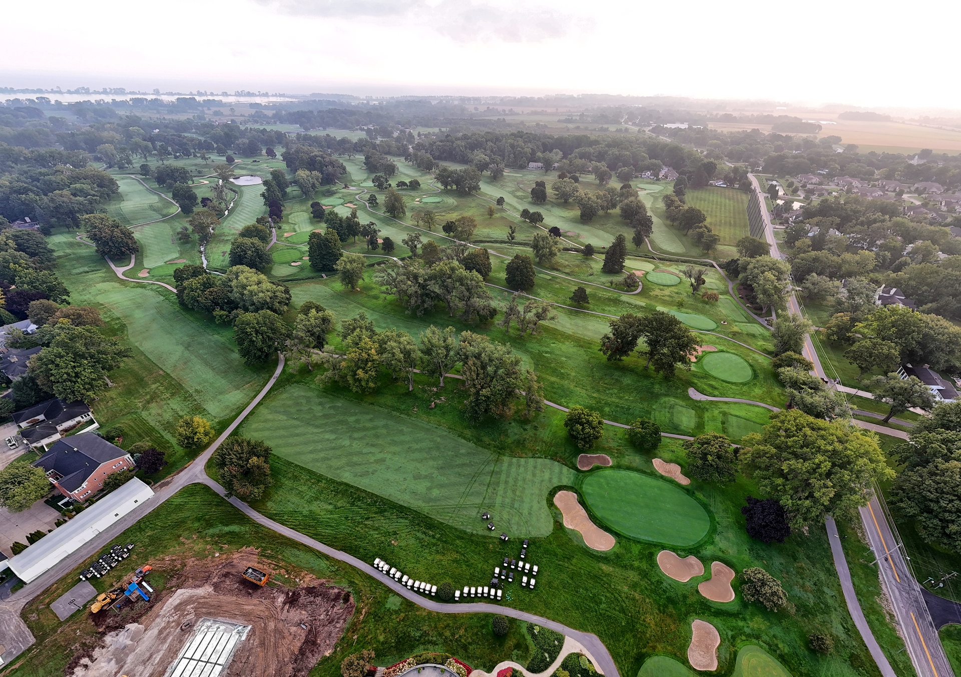 Aerial view of a golf course captured by a drone.